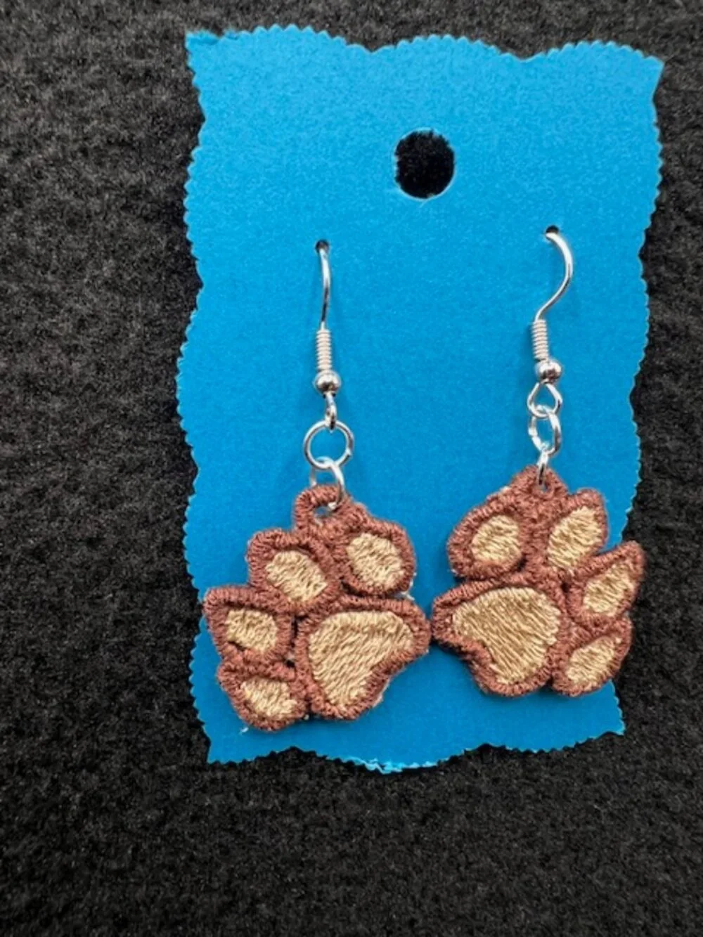 Homemade Brown & Tan Paw Print Lace Earrings - Picture 3 of 8